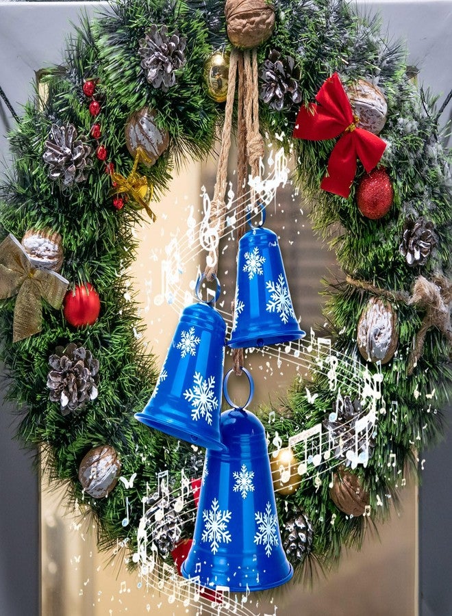 Novabright 3 Pack Christmas Snowflake Cow Bells Large Blue Metal Bells Christmas Decorations Xmas Tree Hanging Decorative Ornament for Holiday Indoor Outdoor Garland Door Fireplace Winter Wind Chime - Image 1